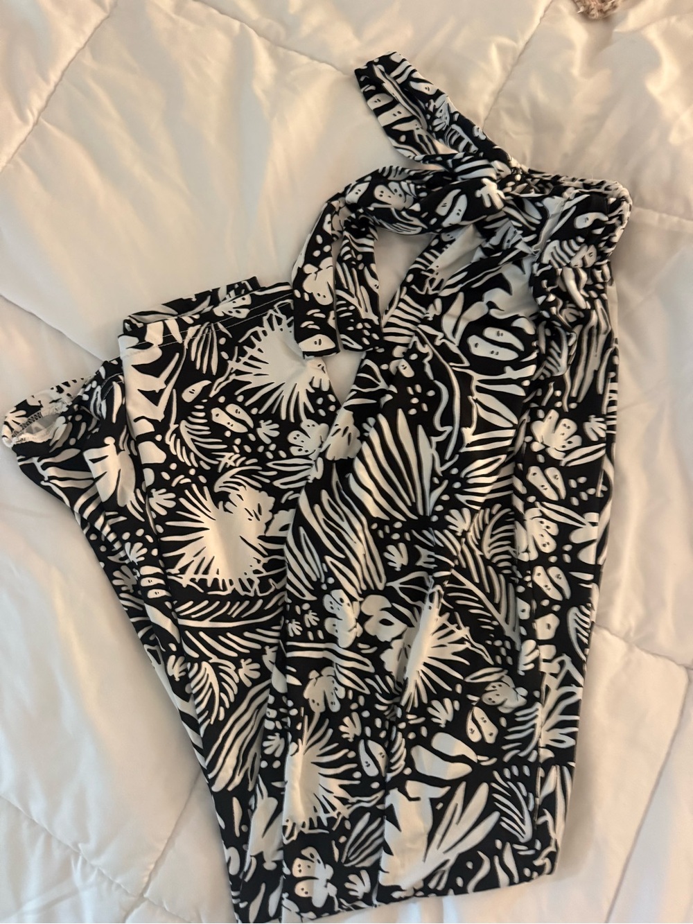 Source Unknown Black & White Tropical Print Trousers